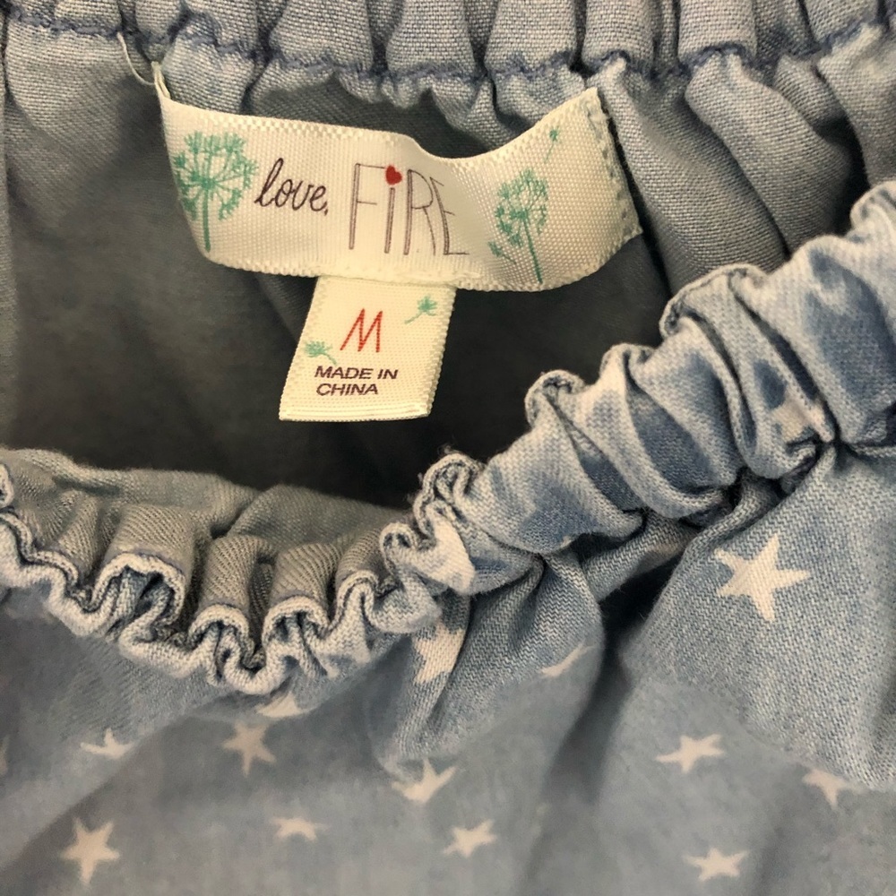 LOVE, Fire Blue Chambray & White Stars Off Shoulder Dress Size M - Picture 3 of 6